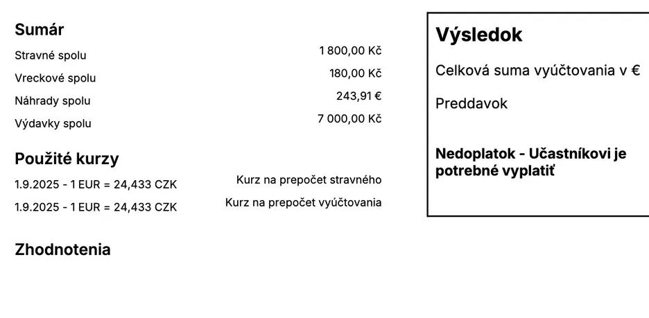 Sumár vyúčtovania v PDF